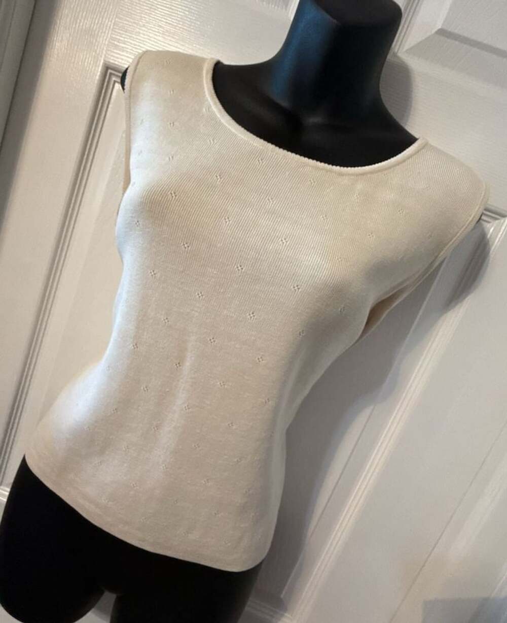 LRL Ralph Lauren 60% Silk Blend Tank Top Sz L Cream Tan Loose Fit Scoop Neck Vtg